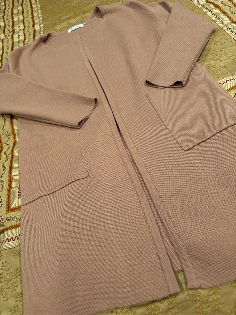 Anrabess Tan Open Front Knit Cardigan, Front Pockets, Viscose Blend, M